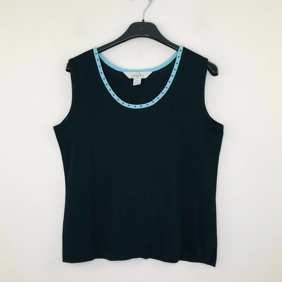 Ming Wang Womens Small Jacket Tank Set Black Blue Studded Shoulder Pad Flaw BQ28 - Picture 7 of 8